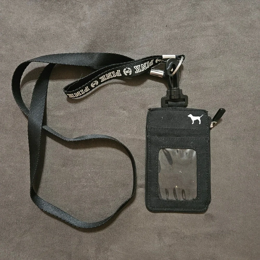 Victorias Secret PINK Lanyard ID Badge Holder Wallet‎ Black White Logo Stripe